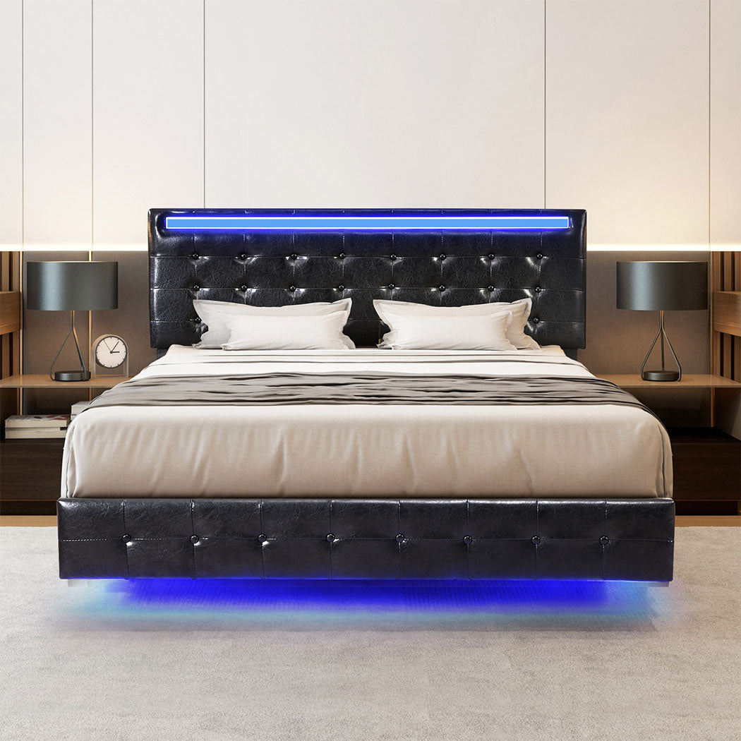 Levede  Floating Bed Frame Queen with Headboard LED Lights Mattress Base-2018816893917466631