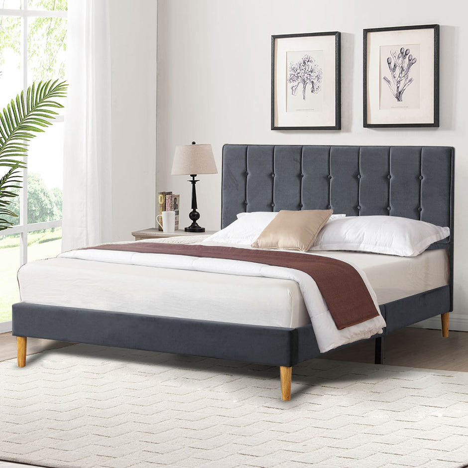 Levede Fabric Bed Frame Double Mattress Grey-2006733223580798983