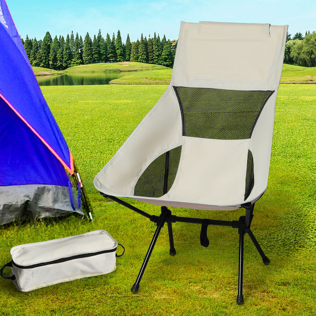 Levede Camping Chair Folding Outdoor Large Beige-2018816679940853767