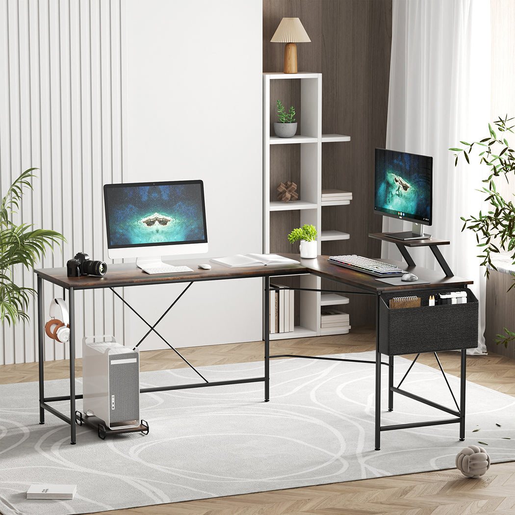 Levede Computer Desk Corner Desk Brown-2006732838480777223