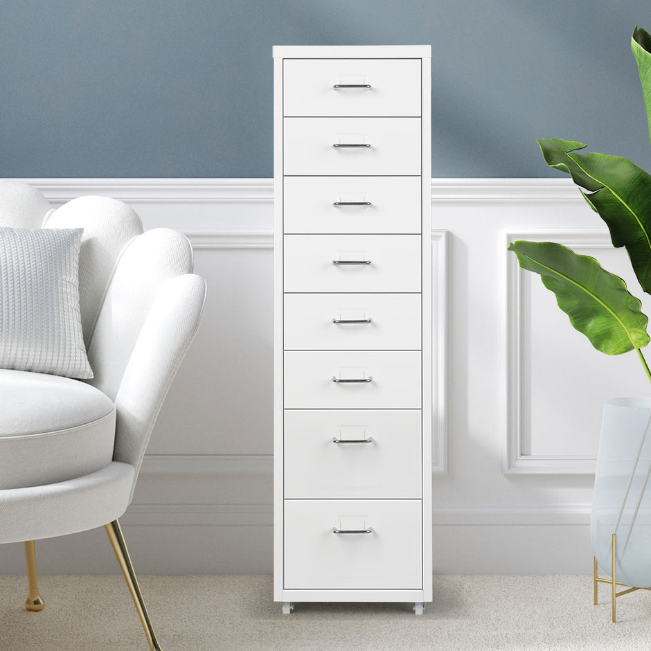 Levede Office Cabinet 8 Drawer Drawers White-2006733172112494598