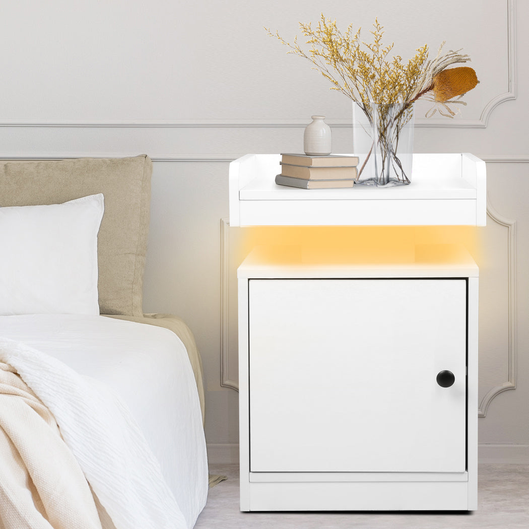 Levede Bedside Table USB Charger Outlet RGB White-2006732842117238790