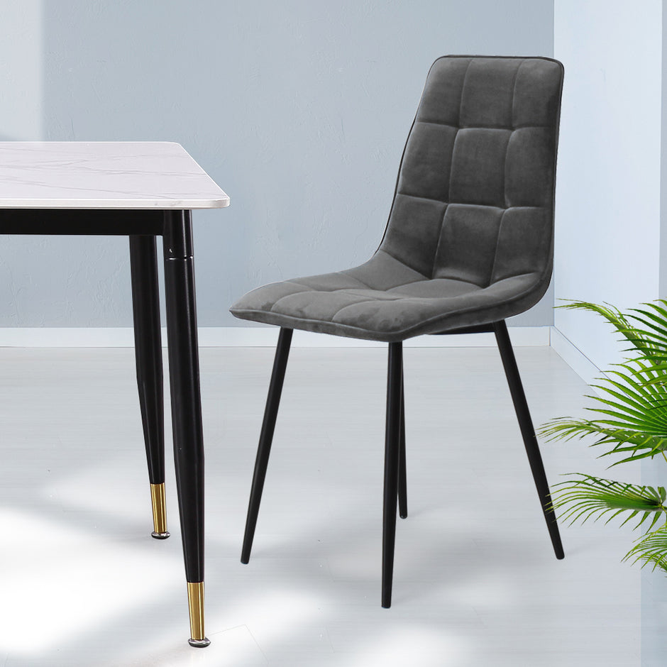 Levede 4x Dining Chairs Kitchen Velvet Grey-2006733264500428807