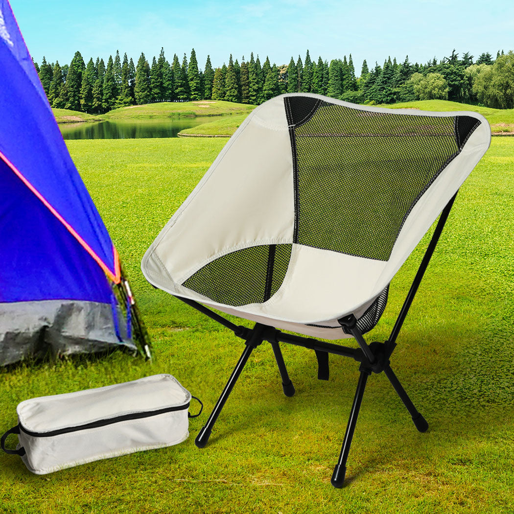 Camping Chair Folding Outdoor Portable Medium Beige-2018816643538489351