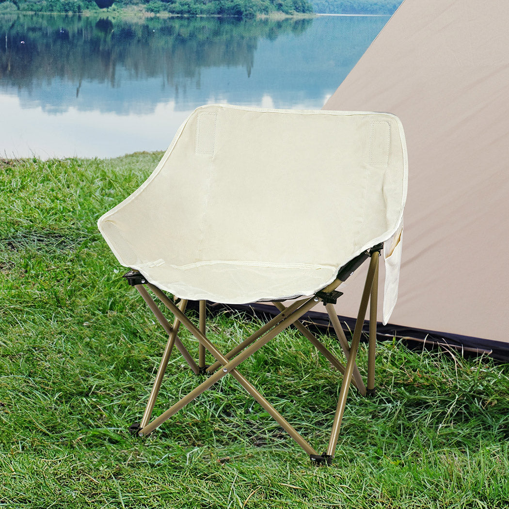 Levede Folding Camping Moon Chair Lightweight Beige-2018816695149400071