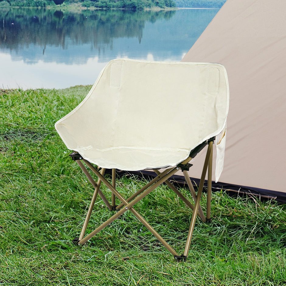 Levede Folding Camping Moon Chair Lightweight Beige-2018816695149400071