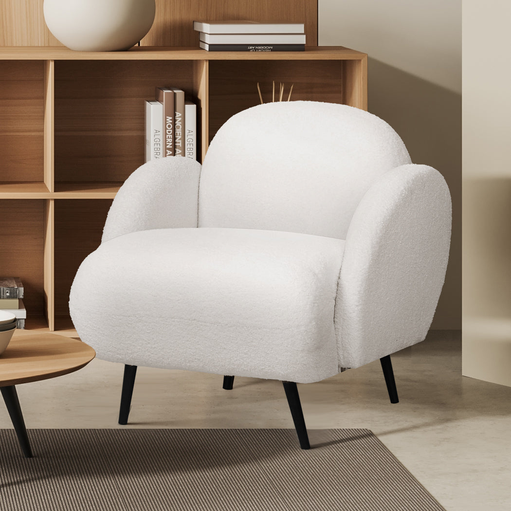 Levede Sofa Chair Fleece Upholstered Single White-2006732843727851527
