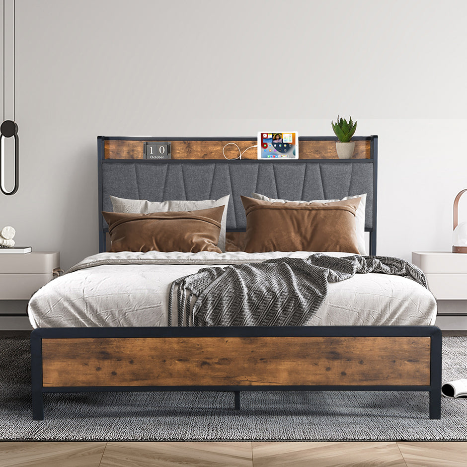 Levede Queen Bed Frame Tufted Headboard USB Charge-2006733226692972551
