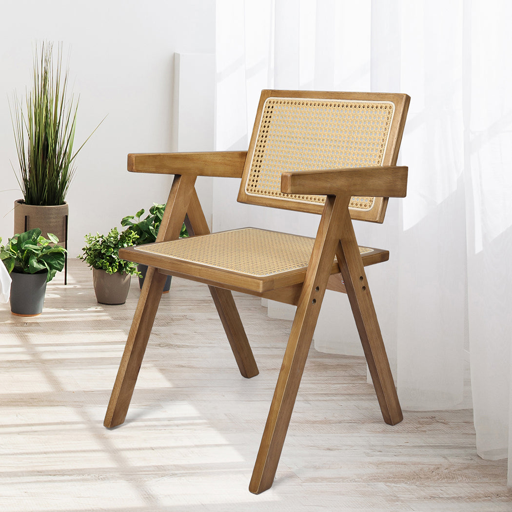Levede 1x Dining Chair Solid Wood Rattan Natural-2006733274801639431