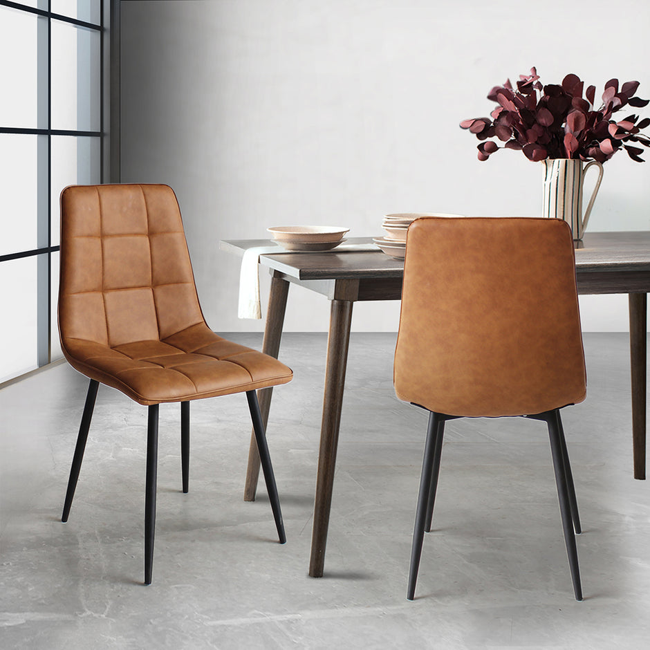 Levede 4x Dining Chairs Kitchen Chair Brown Faux Leather-2018816919456583687