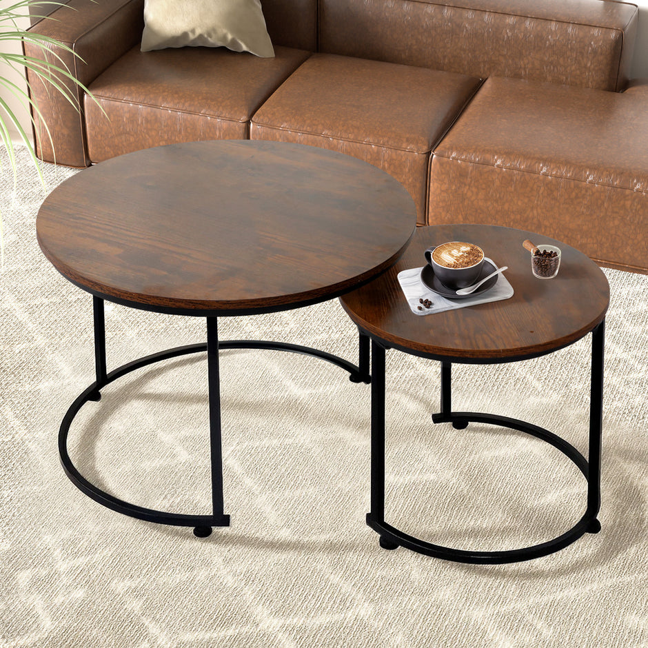 Levede Round Nesting Table Coffee Table Wood Side Table-2006732776480575495