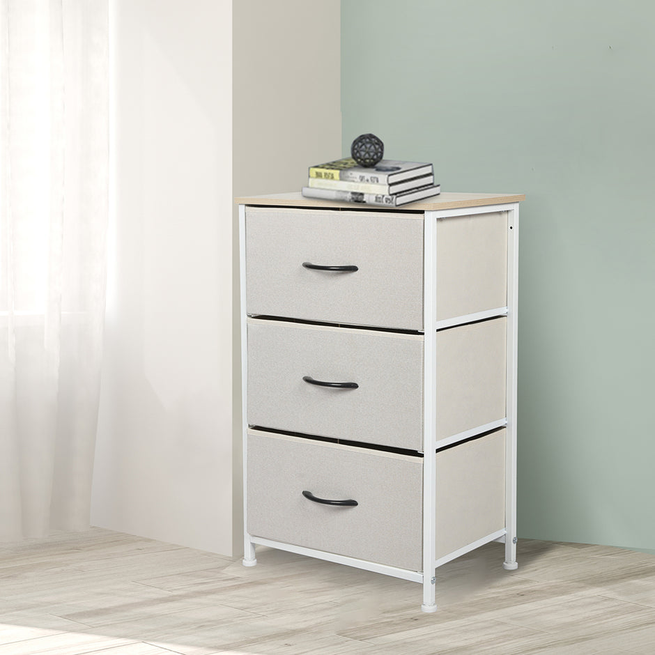 Levede Chest of 3 Drawers Bedside Table Beige-2006733263275692038