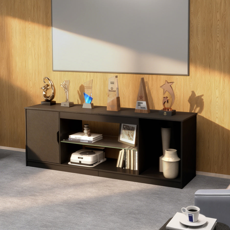 Levede TV Stand Storage with LED 140cm Black-2011971130793005064