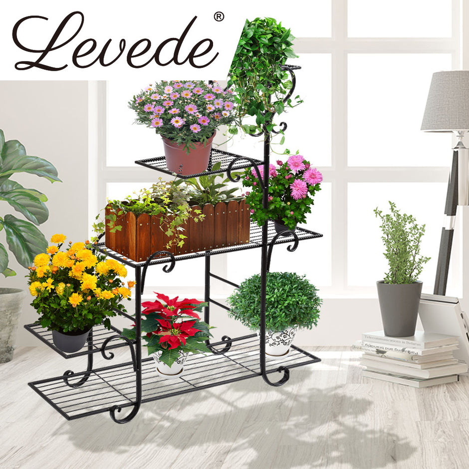 Levede Plant Stand Outdoor Indoor Metal Black-2018816719711244295