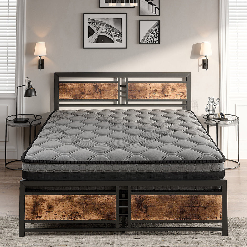 Metal Bed Frame Mattress Base Set Wood Queen-2006733227687022599