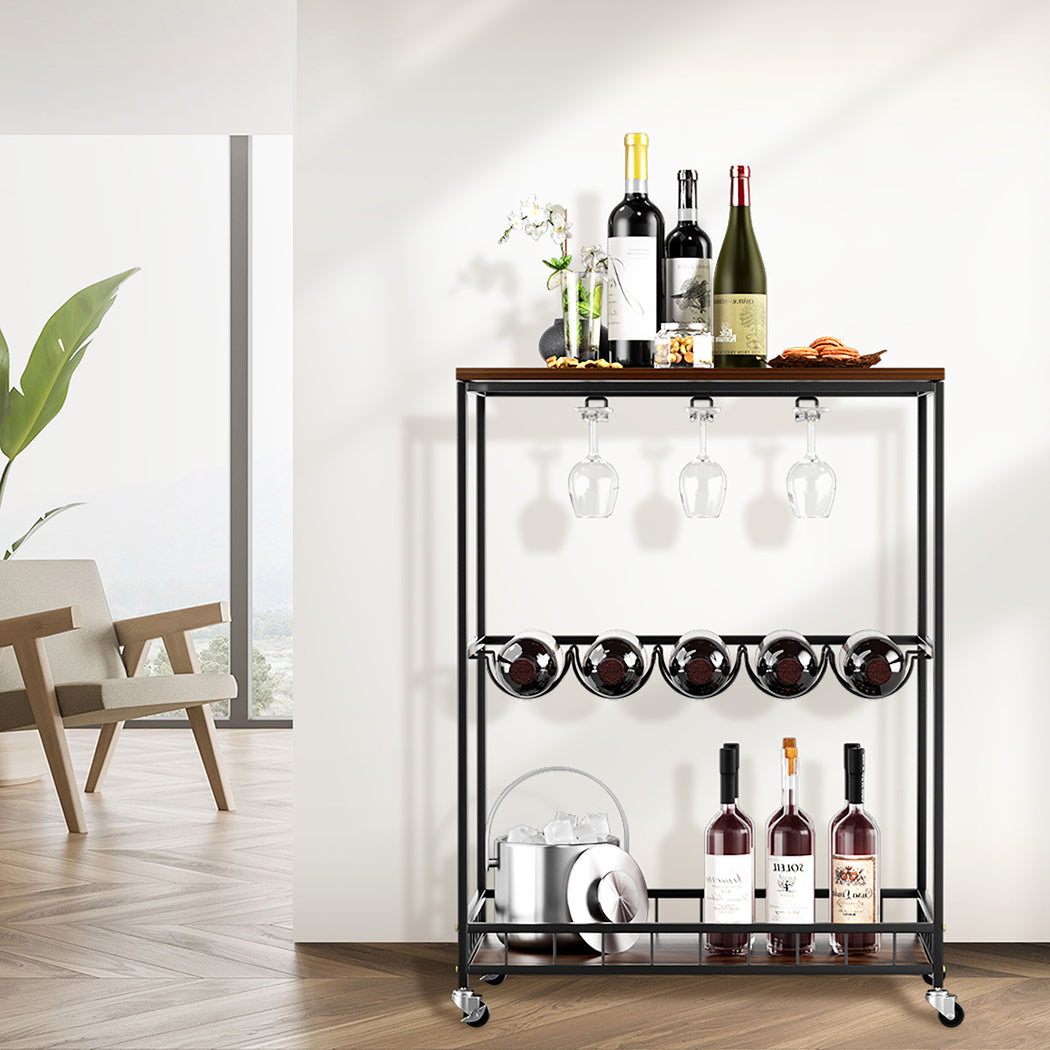 Levede Wooden Bar Cart Drinks Trolley 3 Tire-2018816826137513991