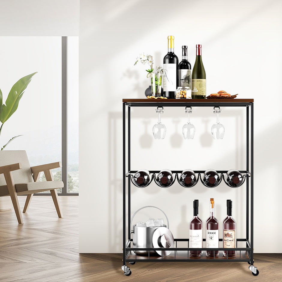 Levede Wooden Bar Cart Drinks Trolley 3 Tire-2018816826137513991
