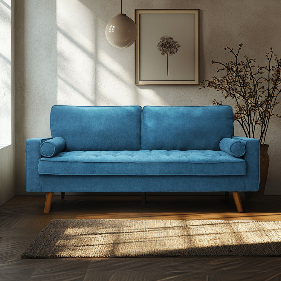 Levede Fabric Sofa Armchair 3 Seater Couch Blue 191cm Wide-2018816942655279111