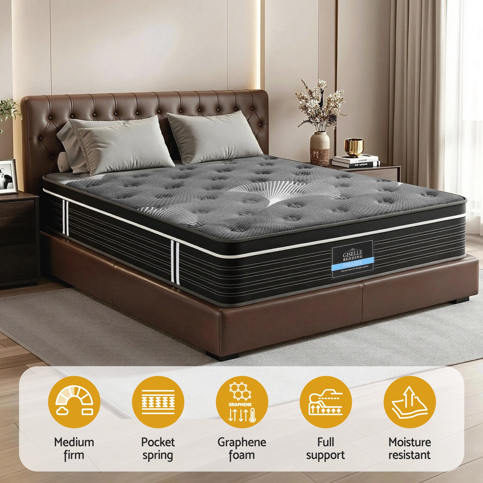 Giselle Bedding Double Mattress 35cm Euro Top with Graphene Cooling Comfort Medium Firm