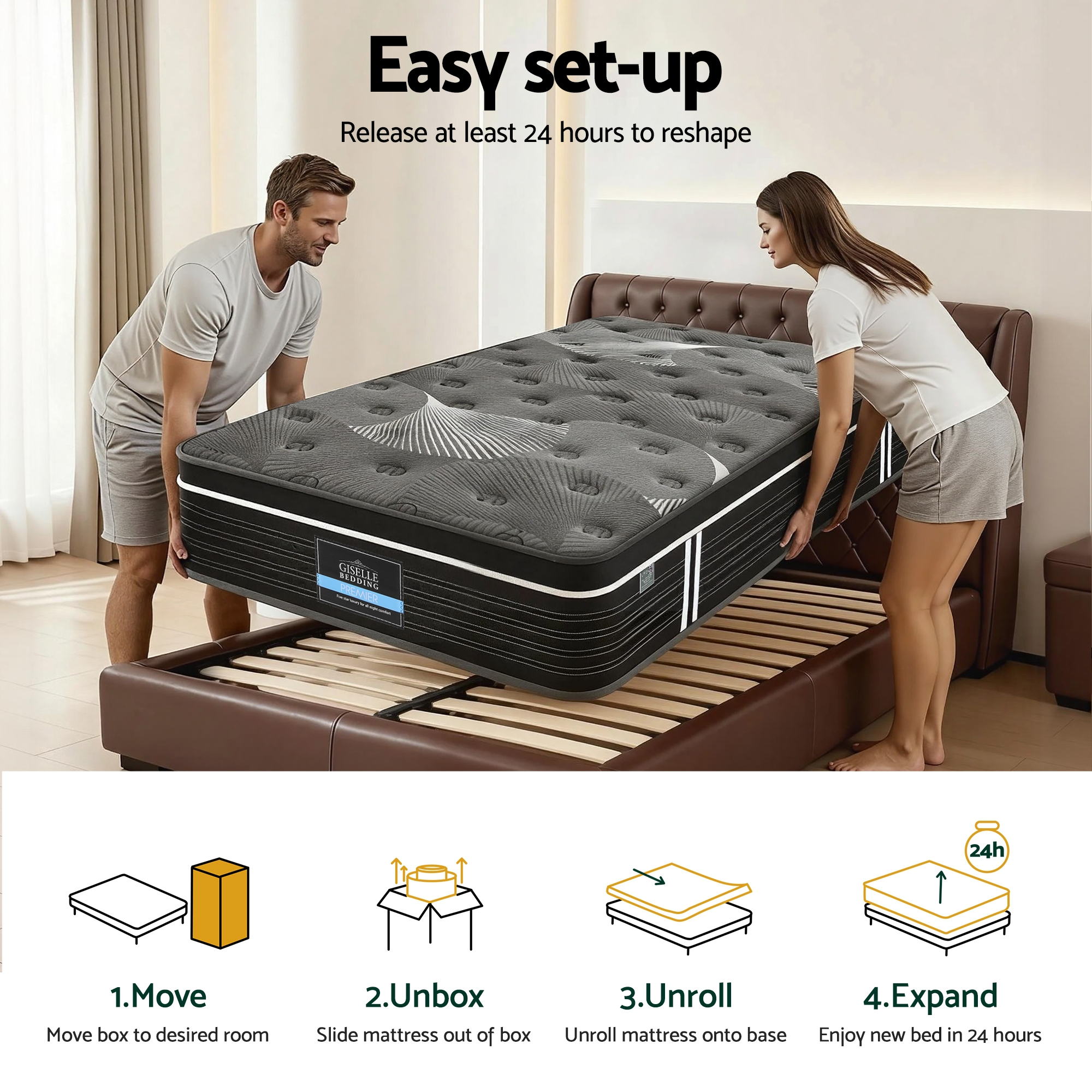 Giselle Bedding Single Mattress 35cm Euro Top with Graphene Cooling Comfort Medium Firm