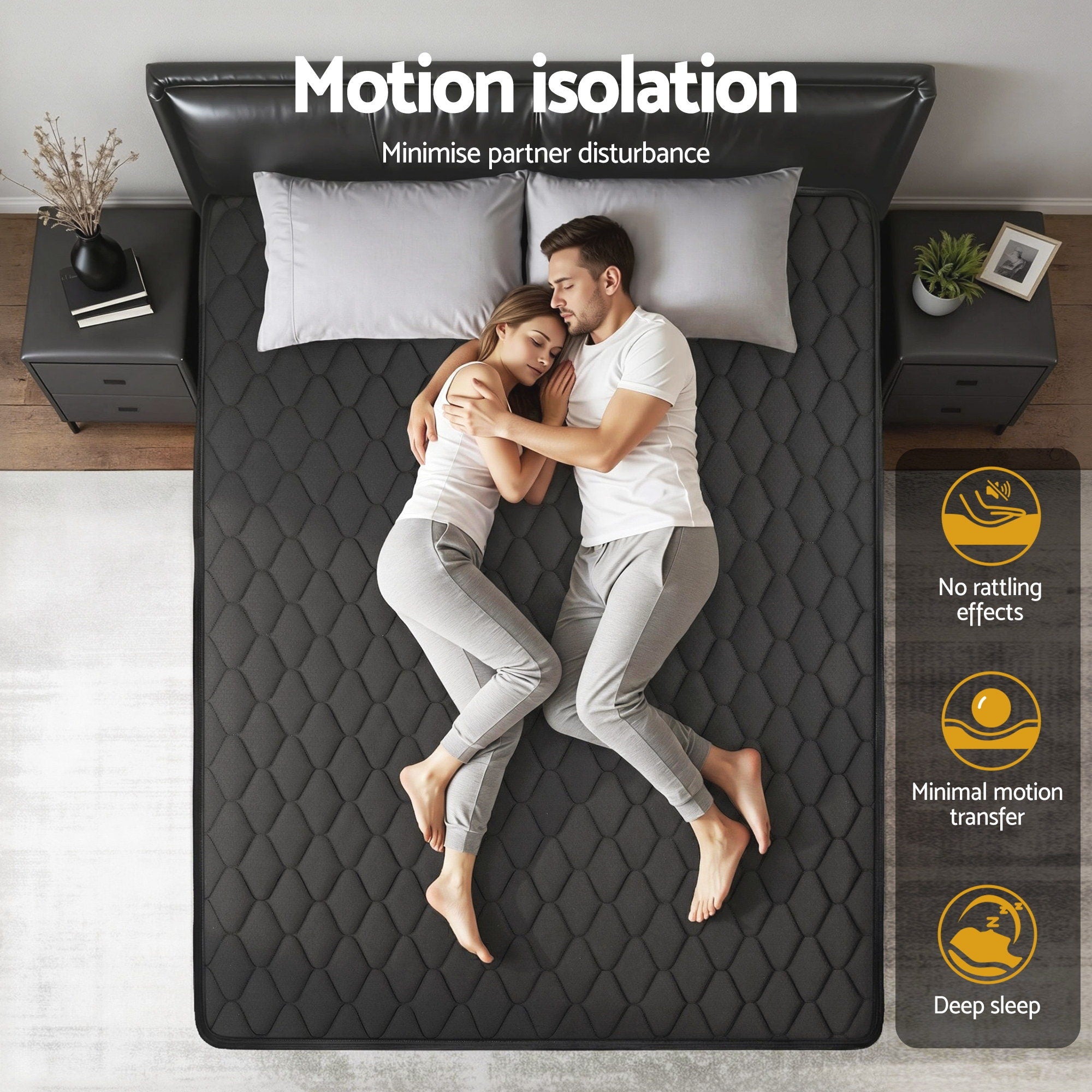 Giselle Bedding Double Mattress 34cm Euro Top with 5-Zone Pocket Spring Support Black