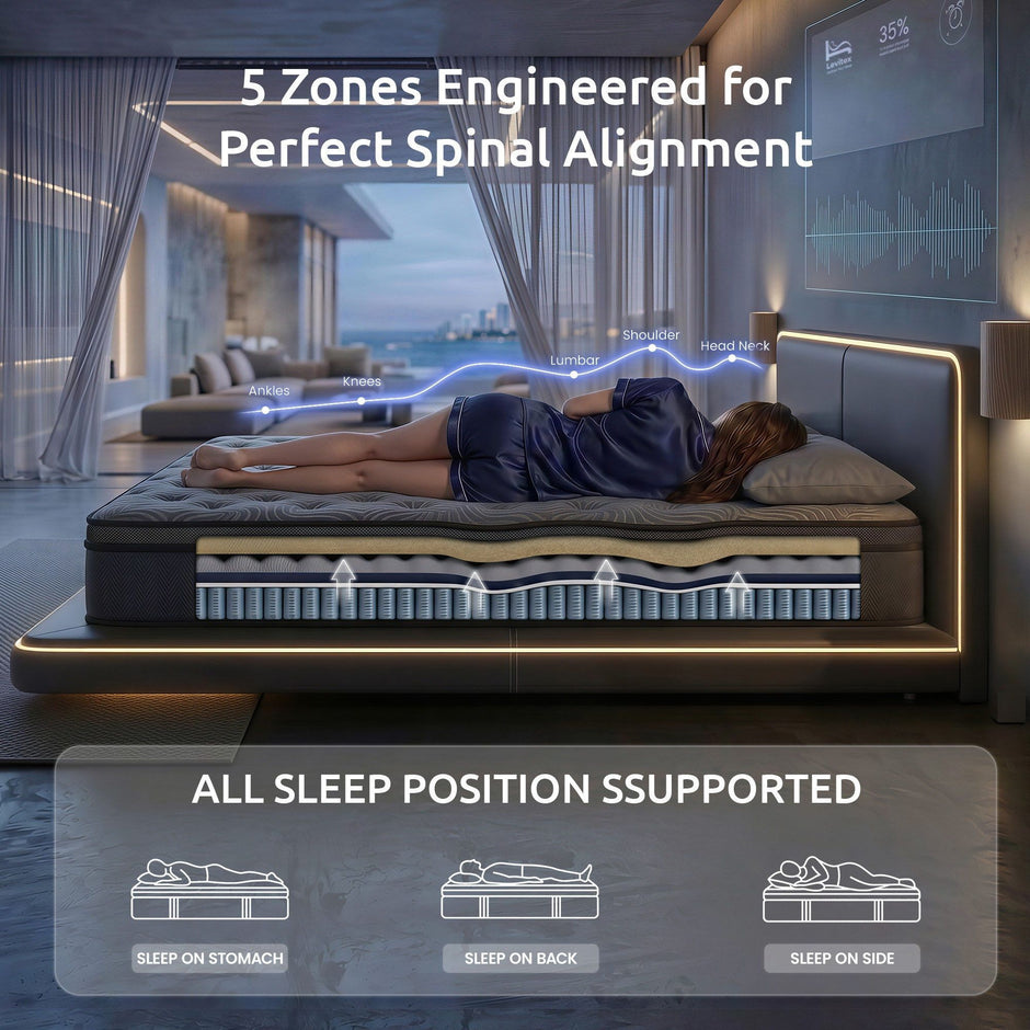 Levitex Queen Mattress 34 cm 5-Zone Pressure Relief  Pocket Spring with Reinforced Edge Support & Breathable Gel Memory Foam Hybrid Mattress