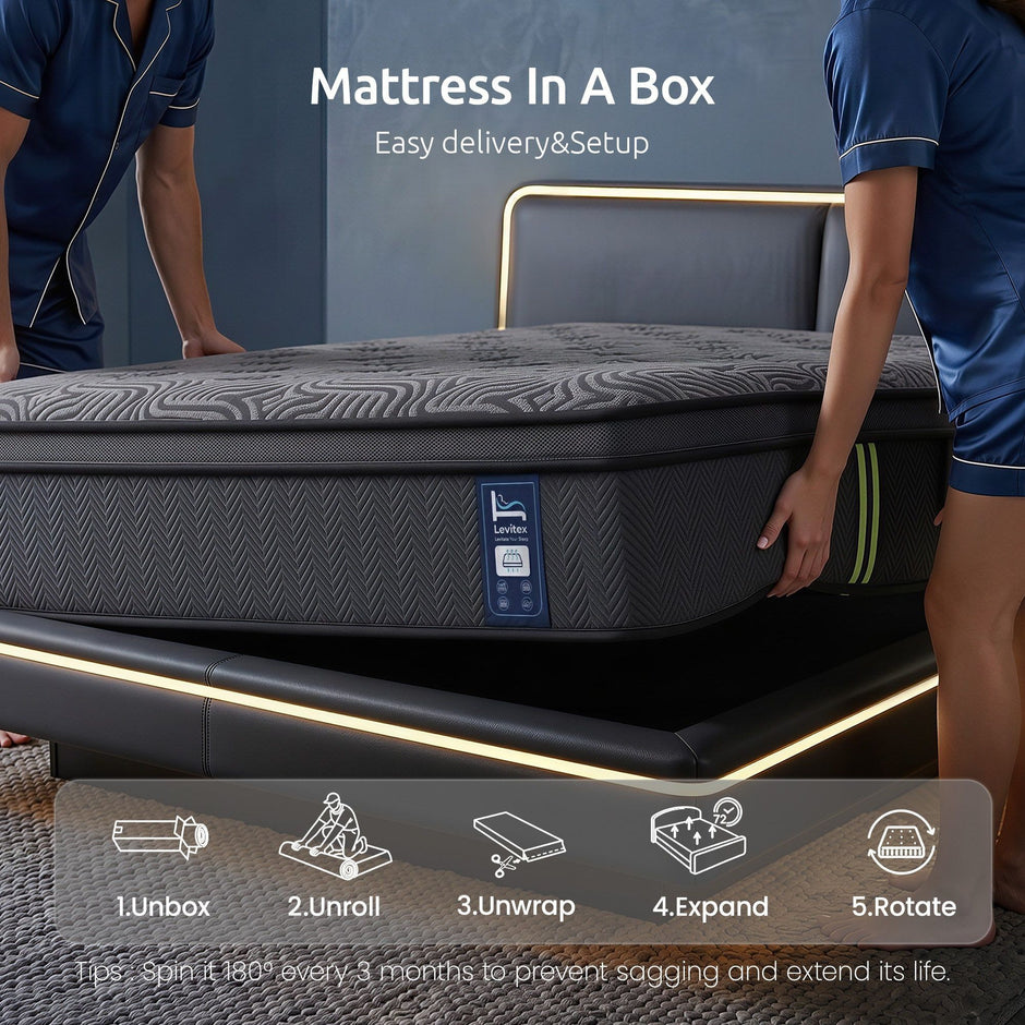 Levitex Queen Mattress 34 cm 5-Zone Pressure Relief  Pocket Spring with Reinforced Edge Support & Breathable Gel Memory Foam Hybrid Mattress