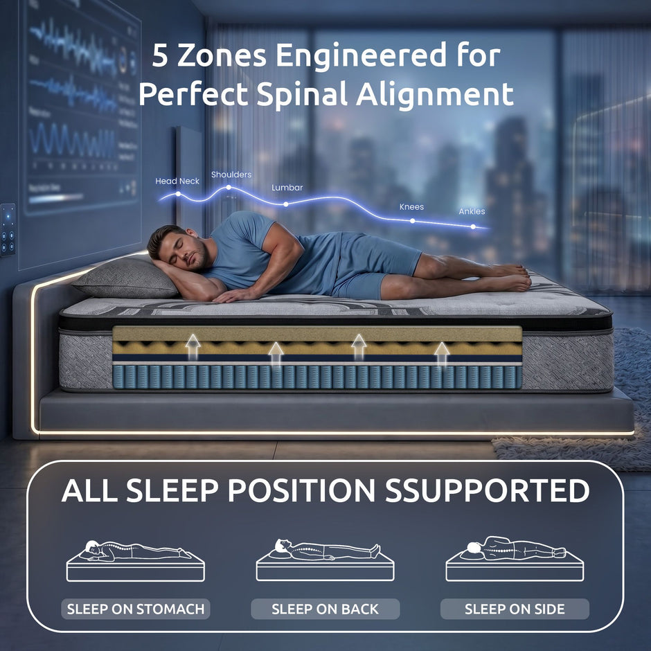 Levitex King Mattress 34 cm 5-Zone Pocket Spring with Latex & Memory Foam or Extra Lumbar & Shoulder Support