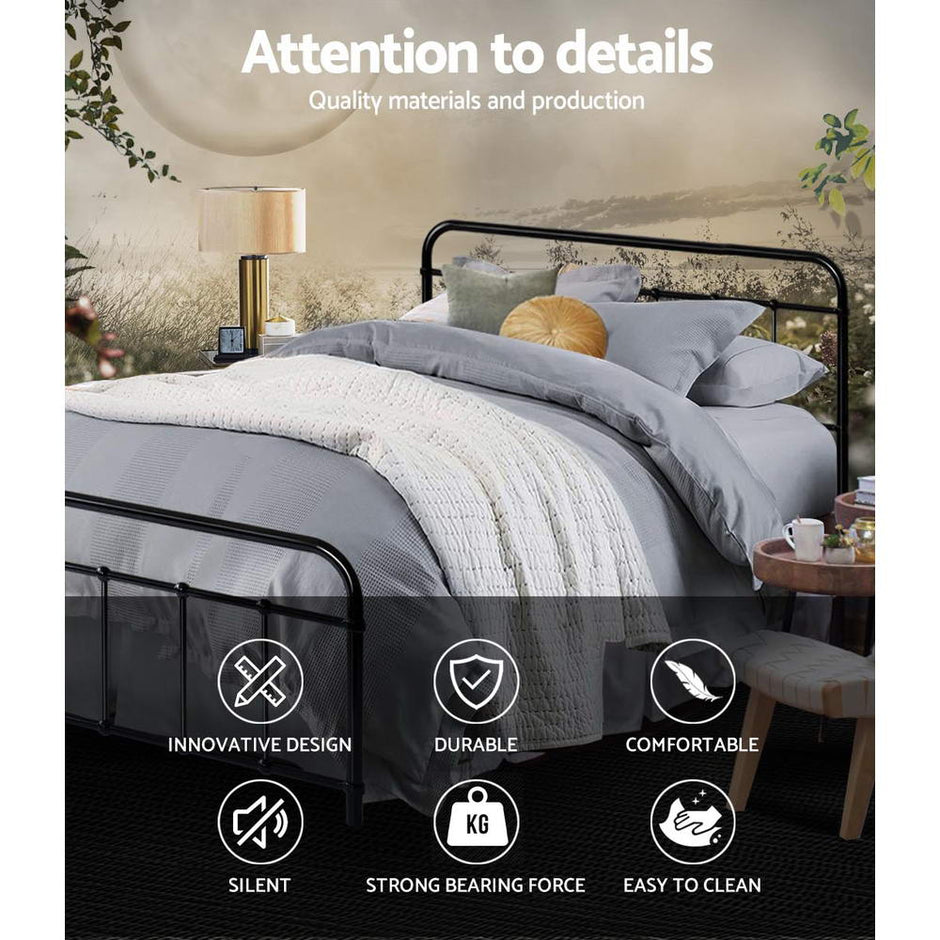 Artiss Bed Frame Metal Bed Frame LEO - Double (Black)