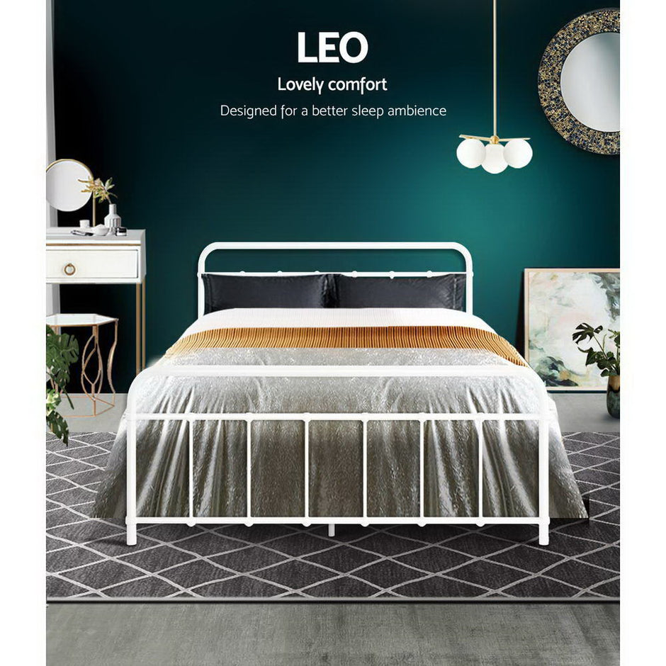 Artiss Bed Frame Metal Bed Frame LEO - Double (White)