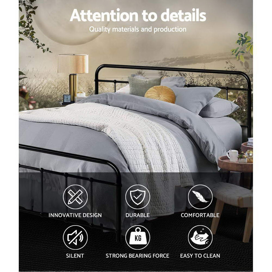 Artiss Bed Frame Metal Bed Frame LEO - Queen (Black)