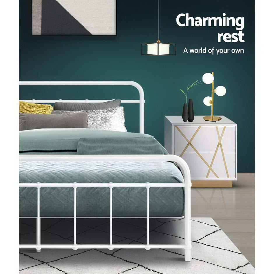 Artiss Bed Frame Metal Bed Frame LEO - Queen (White)
