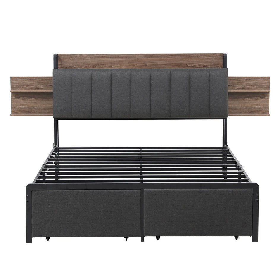 Artiss Metal Bed Frame Queen Size with 2-Tier Hidden Storage with Charging Station