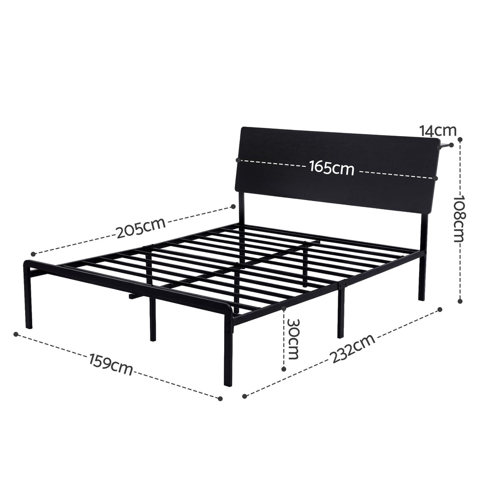 Artiss Bed Frame Queen Size LED Metal Bed Base with Charging Station LAN