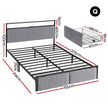 Artiss Metal Bed Frame Queen Size LED Charging Station 2 Drawers