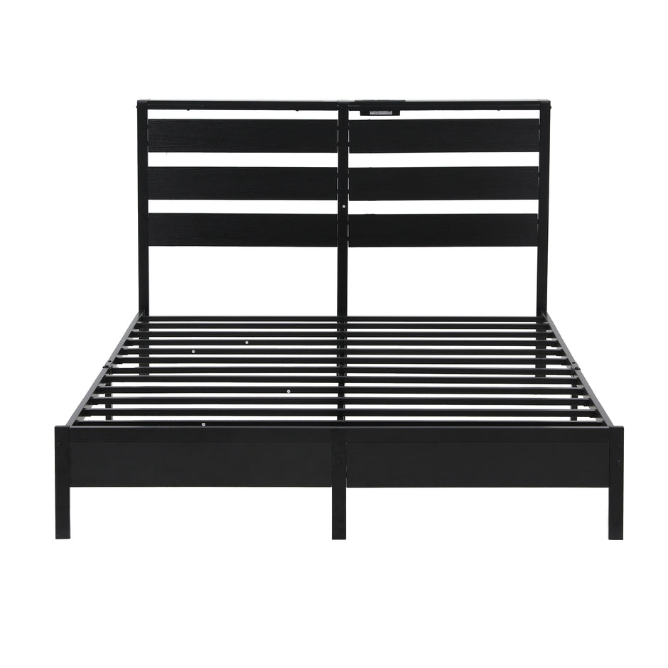 Artiss Bed Frame Double Size LED Metal Bed Base with Charging Station