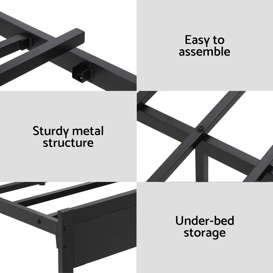 Artiss Bed Frame Queen Size LED Metal Bed Base with Charging Station