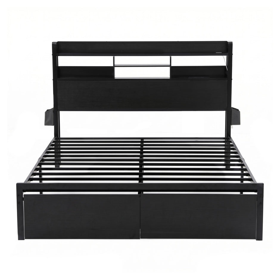 Artiss Bed Frame Queen with Charging Station Storage Organizer Drawers LED ZAC