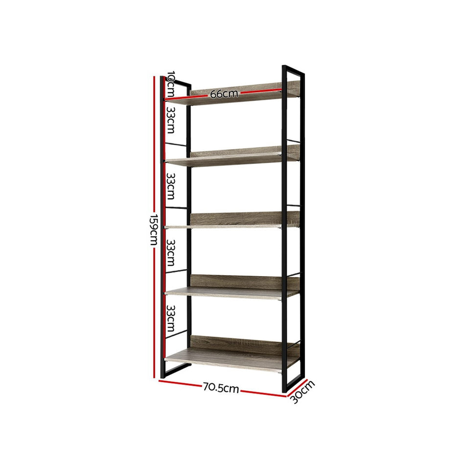 Artiss Bookshelf 5 Tiers - NOE Black and Oak