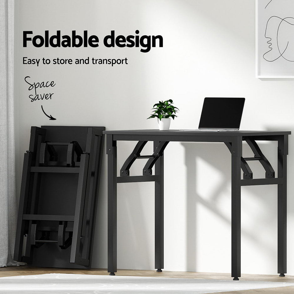 Artiss Computer Desk Office Chair PU Leather Set Foldable Home Study Table Black