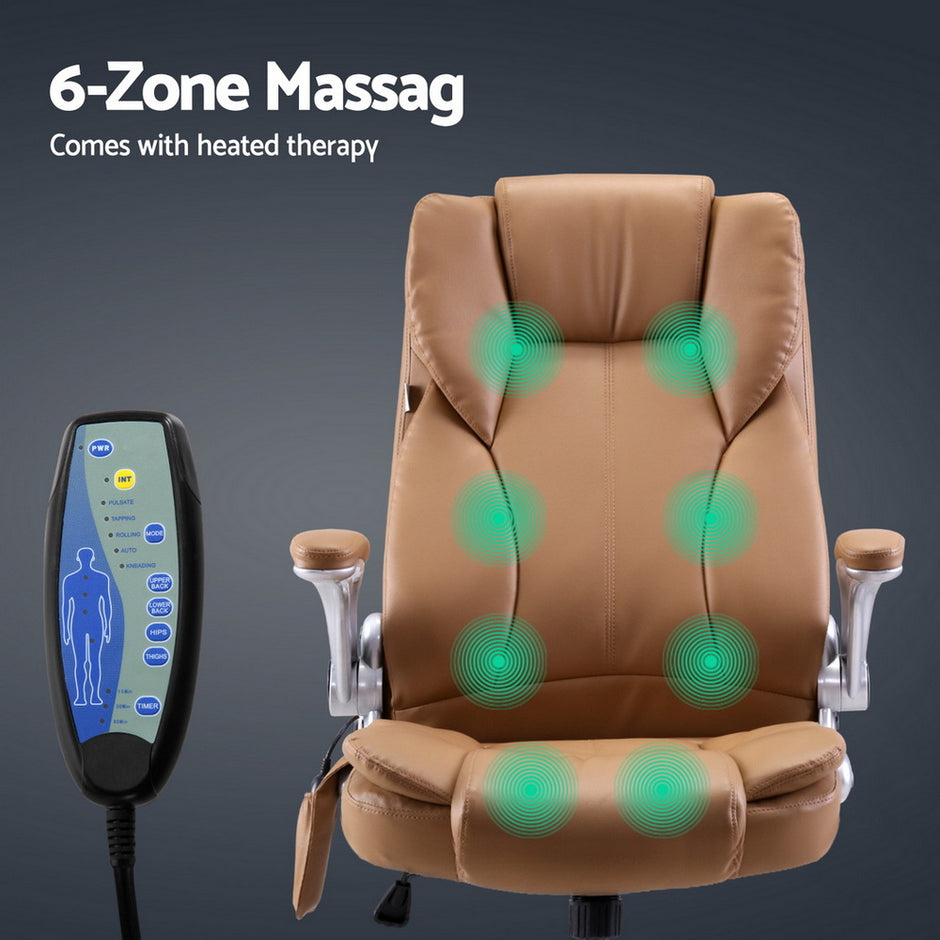 Artiss 8 Point Massage Office Chair PU Leather Brown