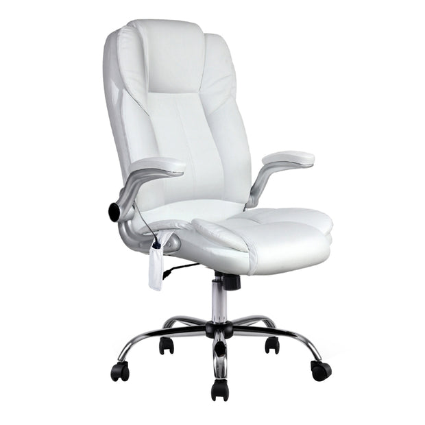 Artiss 8 Point Massage Office Chair PU Leather White