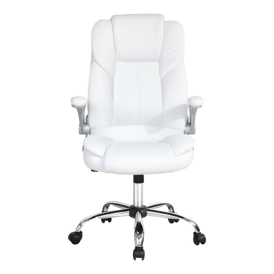 Artiss 8 Point Massage Office Chair PU Leather White