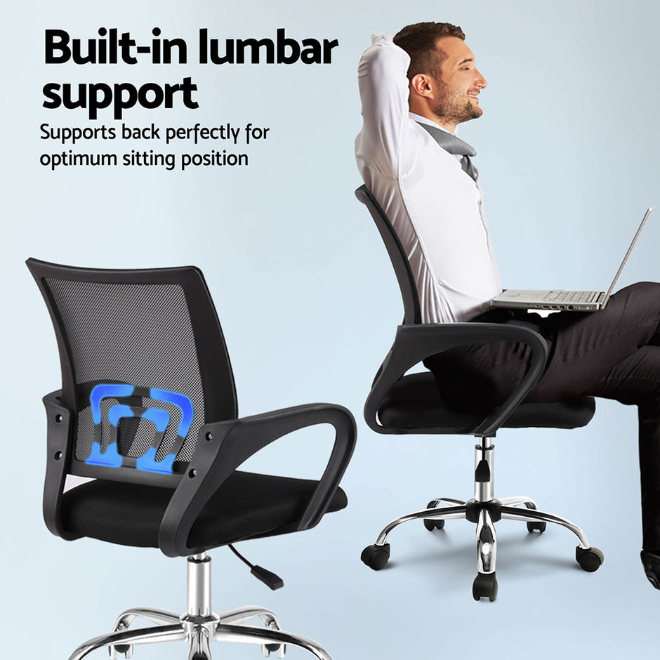 Artiss 2x Mesh Office Chair Mid Back Black