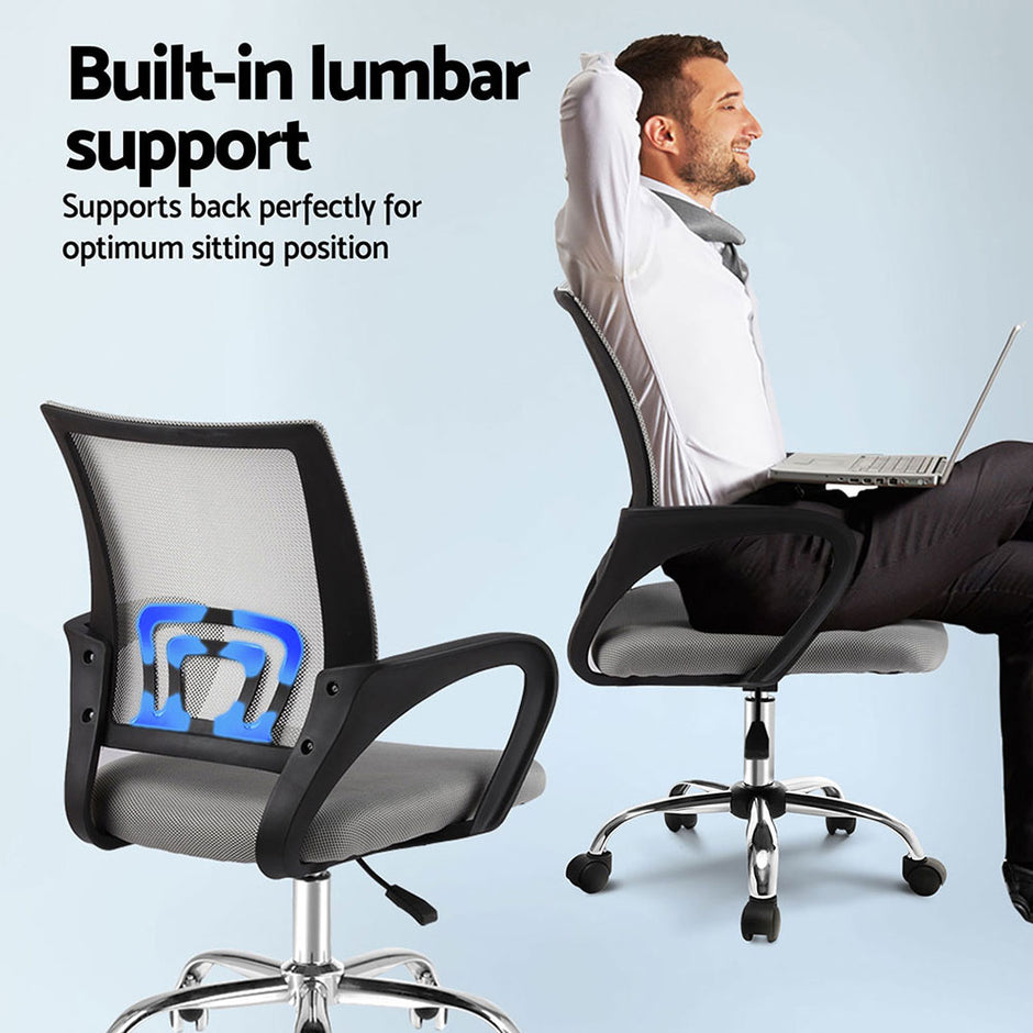 Artiss 2x Mesh Office Chair Mid Back Grey