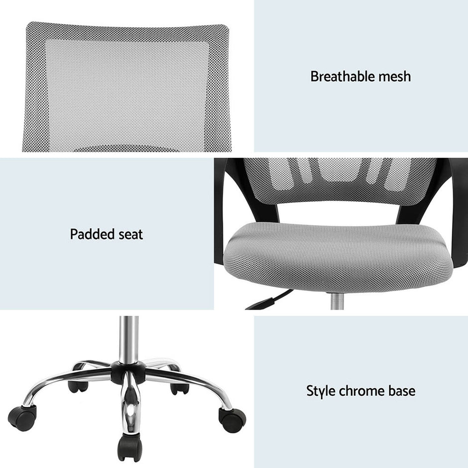 Artiss 2x Mesh Office Chair Mid Back Grey