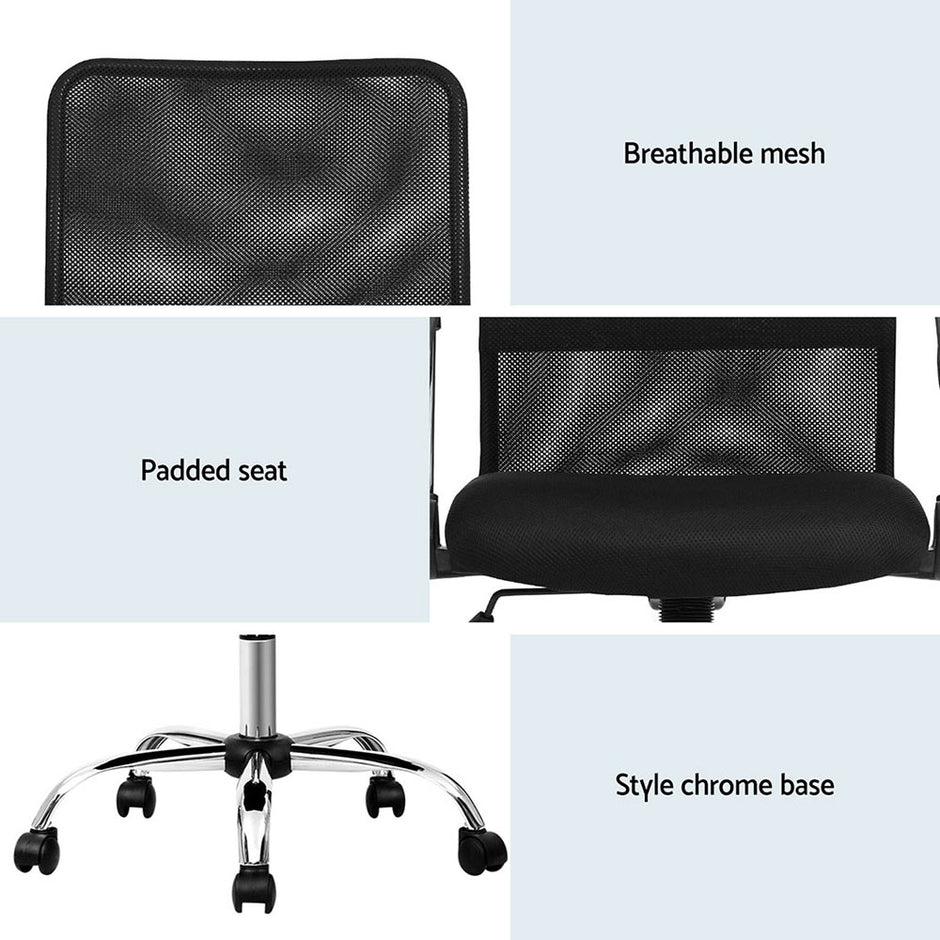 Artiss 2x Mesh Office Chair Mid Back Black