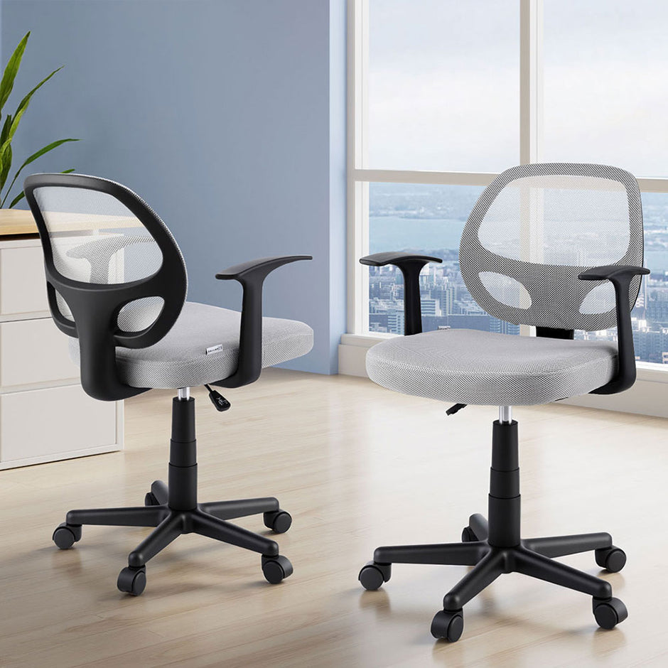 Artiss 2x Mesh Office Chair Computer Gaming Desk Chairs Work Study Mid Back Grey
