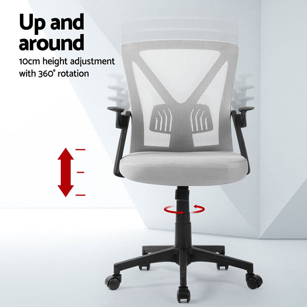 Artiss 2x Mesh Office Chair Mid Back Grey