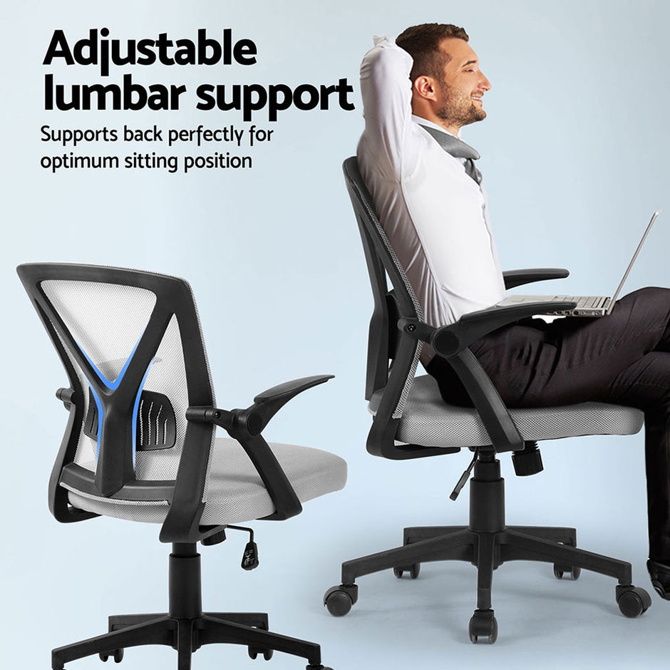 Artiss 2x Mesh Office Chair Mid Back Grey